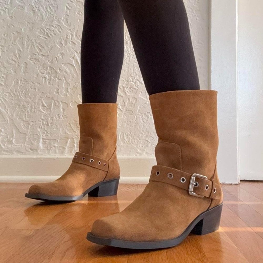 STEVE MADDEN BROWN SUEDE MOTO BOOTS